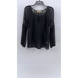 PRINCESS VERA WANG Women's Black Sheer Long Sleeve Scoop-Neck Top SZ M